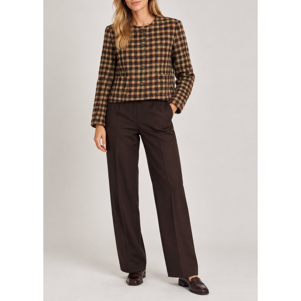 Vtg Pendleton SUIT Wool Mohair Tweed Plaid Blazer 10 Brown Pant 8 Set 90s Retro